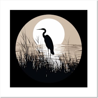 Heron in reeds Posters and Art